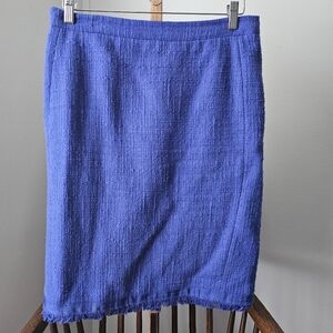 J Crew Rich Sapphire Blue Jaquard Women's Skirt w/ Cute Detailed Hem. Sz 8